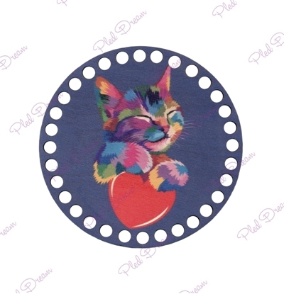 картинка купить  дно для вязаной корзины круг с цветной печатью котик 15см