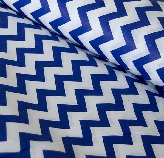 картинка ткань для рукоделия из хлопка принт синий зиг-заг