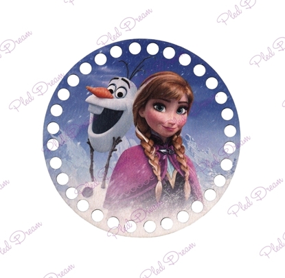картинка круглое донышко из березовой фанеры для вязания корзинки с крышкой из трикотажной пряжи с цветным рисунком холодное сердце
