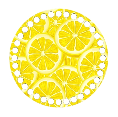 Дно из фанеры круглое 20см для вязания корзин  с ярким глянцевым принтом, лимоны