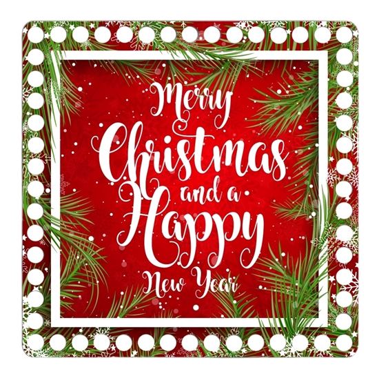 картинка донышко -крышка квадрат  для новогодней корзинки из трикотажной пряжи, Merry Christmas с принтом
