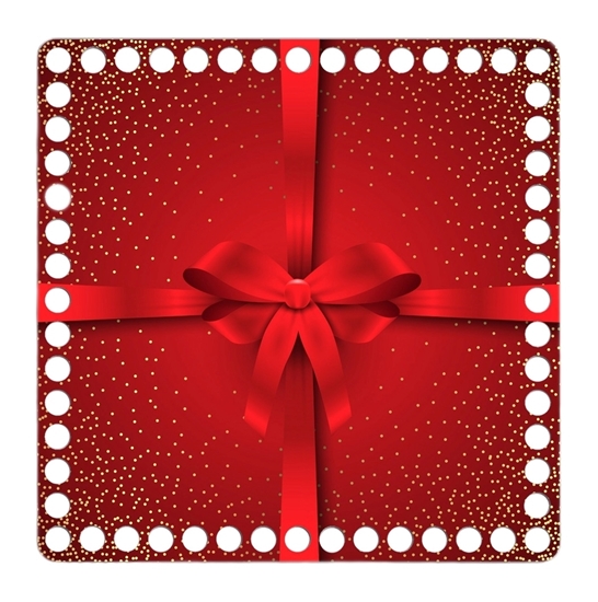 картинка дно для подарочной корзины, дно квадрат 20см с ярким новогодним принтом, красный с бантом