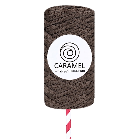 картинка полиэфирный шнур плоский 5 мм Карамель (Caramel) цвет: шоколад в наличии