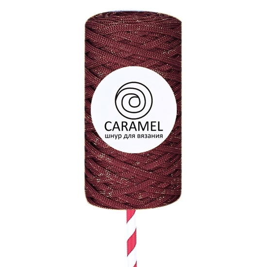 картинка полиэфирный плоский шнур с люрексом Caramel (Карамель) 5 мм , новогодняя серия , цвет: diamond Вино