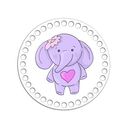 картинка донышко-крышка круг 15см с детским рисунком слоненок для вязаных корзин из трикотажной пряжи