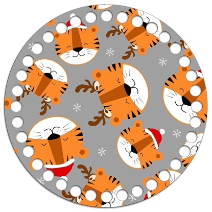 картинка  донышко-крышка для вязания корзинки с детским принтом новый год тигра, круг 15см основа для вязания