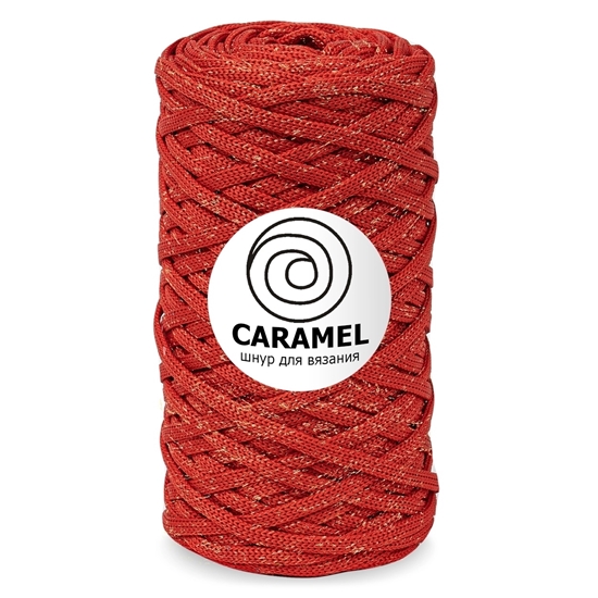 картинка шнур Caramel (Карамель) 5 мм, полиэфирный шнур, цвет: диамонд красный санта, шнур с люрексом