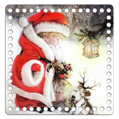 картинка крышка для вязаной новогодней корзинки с принтом  Винтаж 13, премиум качества, крышка-квадрат 20см рисунок: маленький санта, купить с доставкой