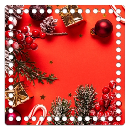 картинка крышка для обвязки с новогодним принтом , глянцевое покрытие, квадратная основа для вязания корзин 20см, рождество