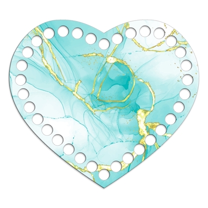 картинка крышка в форме сердца для вязания крючком корзинки, заготовка с глянцевым покрытием, размер 15см, цвет: аквамарин