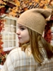 картинка шапка на весну/осень, удлиненная макушка из пуха норки, мягкая, для девушек, цвет: кремовый