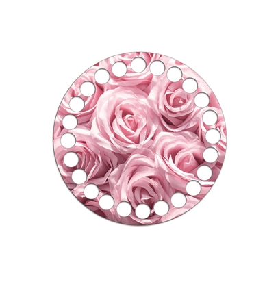 картинка крышка-заготовка для вязаной корзинки, круг 10см с принтом: букет роз, глянцевое покрытие